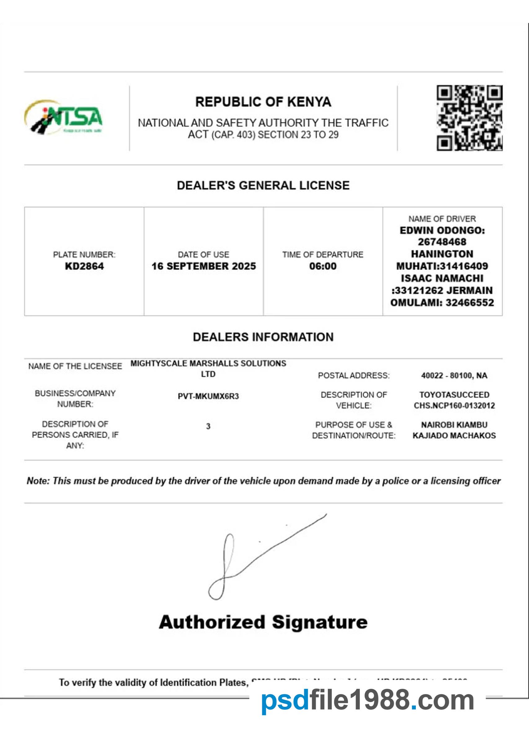 Kenya Car Dealers License